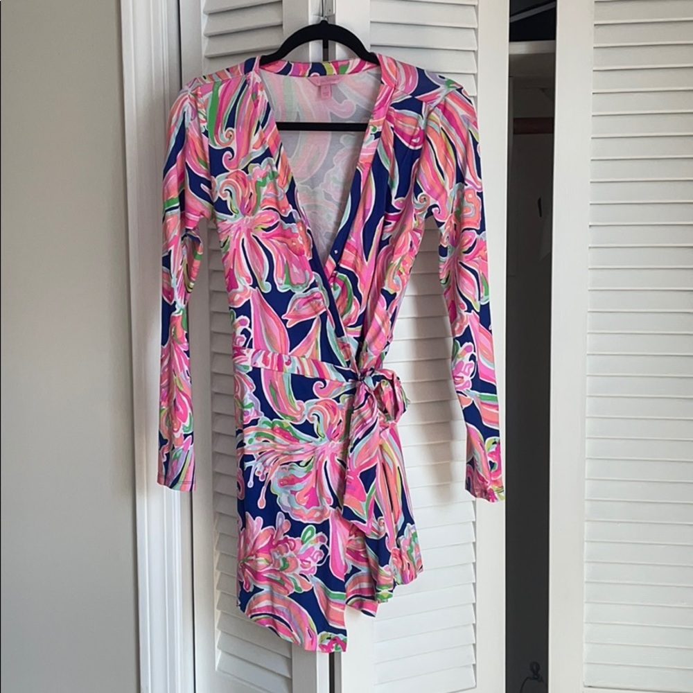 Lilly Pulitzer Pink and Navy Wrap Romper Dress